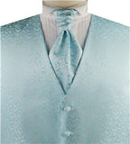 Aqua Little Floral Classical Wedding Waistcoat+Cravat+Hanky