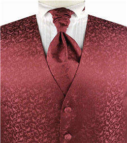 Burgundy Leaf Classical Microfiber Waistcoat+Cravat+Hanky