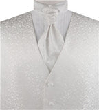 White Little Floral Classical Wedding White Waistcoat+Cravat+Hanky