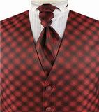 Burgundy Diamond Pattern Classical Wedding Waistcoat+Cravat+Hanky