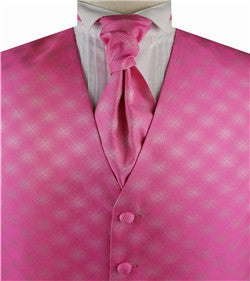 Pink Diamond Pattern Classical Wedding Waistcoat+Cravat+Hanky