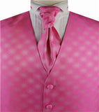 Pink Diamond Pattern Classical Wedding Waistcoat+Cravat+Hanky