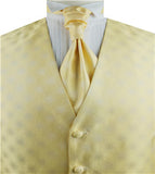 Light Yellow Diamond Pattern Classical Wedding Waistcoat+Cravat+Hanky