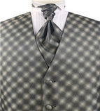 Grey Diamond Pattern Classical Wedding Waistcoat+Cravat+Hanky