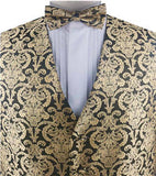 Gold&Black Paisley Classical Tuxedo/Wedding Waistcoat+Necktie+Bowtie+Hanky