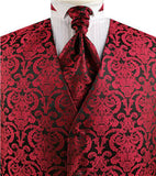 Burgundy&Black Big Paisley Classical Tuxedo Waistcoat+Cravat+Hanky