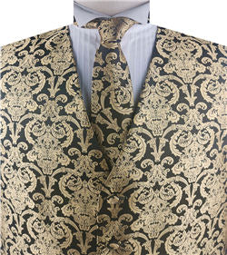 Gold&Black Paisley Classical Tuxedo/Wedding Waistcoat+Necktie+Bowtie+Hanky