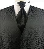 Black Big Paisley Classical Tuxedo Waistcoat+Cravat+Hanky