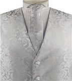 Silver Paisley Classical Tuxedo/Wedding Waistcoat+Necktie+Bowtie+Hanky