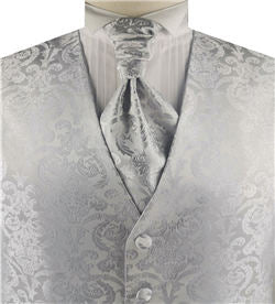 Silver Big Paisley Classical Tuxedo Waistcoat+Cravat+Hanky