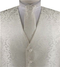 Ivory Paisley Classical Tuxedo/Wedding Waistcoat+Necktie+Bowtie+Hanky