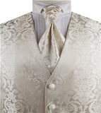 Ivory Big Paisley Classical Tuxedo Waistcoat+Cravat+Hanky