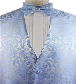 Sky Blue Big Paisley Classical Bridegroom Waistcoat+Necktie+Bowtie+Hanky