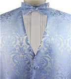 Sky Blue Big Paisley Classical Bridegroom Waistcoat+Necktie+Bowtie+Hanky