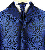 Blue Tuxedo Paisley Waistcoat with Back Full Fabric + Ascot Tie