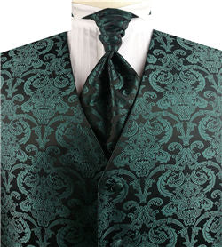 Hunter Green Big  Paisley Classical Tuxedo Waistcoat+Cravat+Hanky