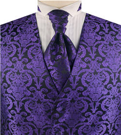 Purple Big  Paisley Classical Tuxedo Waistcoat+Cravat+Hanky