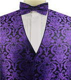 Dark Purple Big Paisley Classical Bridegroom Waistcoat+Necktie+Bowtie+Hanky