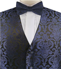 Navy Big Paisley Classical Bridegroom Waistcoat+Necktie+Bowtie+Hanky