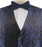 Navy Big Paisley Classical Bridegroom Waistcoat+Necktie+Bowtie+Hanky