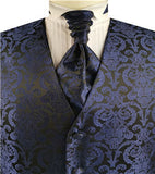 Navy&Black  Big Paisley Classical Tuxedo Waistcoat+Cravat+Hanky