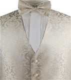 Champagne Big Paisley Classical Bridegroom Waistcoat+Necktie+Bowtie+Hanky