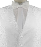 White Big Paisley Classical Bridegroom Waistcoat+Necktie+Bowtie+Hanky