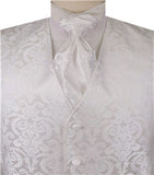 White Big Paisley Classical Tuxedo Waistcoat+Cravat+Hanky