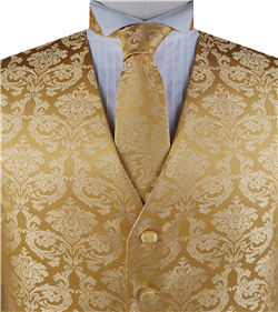 Gold Paisley Classical Waistcoat+Necktie+Bowtie+Hanky for Suit/Dress