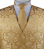 Gold Paisley Classical Waistcoat+Necktie+Bowtie+Hanky for Suit/Dress