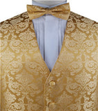 Gold Paisley Classical Waistcoat+Necktie+Bowtie+Hanky for Suit/Dress