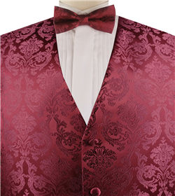 Burgundy Microfiber Paisley Tuxedo Waistcoat+Bowtie+Hanky