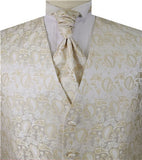 Beige Colour Middle Paisley Classical Wedding Waistcoat+Cravat+Hanky