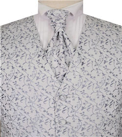Silver Leaf Wedding Tuxedo Waistcoat+Cravat+Hanky