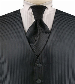 Black Vertical Classical Man's Custom Made Tuxedo Vest+Cravat+Hanky