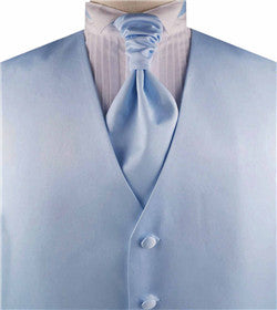 Solid Sky Blue Plain Fabric Classical Dress/Bridal Waistcoat+Cravat+Hanky