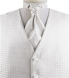 White Chequer Dress/Bridal Waistcoat+Cravat+Hanky