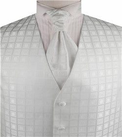 White Chequer Classical Wedding Waistcoat+Cravat+Hanky