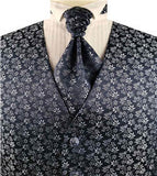 Navy Leaf Wedding Tuxedo Waistcoat+Cravat+Hanky