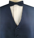 Navy Silk&Poly Blend-Weaving Classical  Waistcoat+Bowtie+Hanky