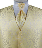 Light Yellow Paisley Classical Bridegroom Waistcoat+Cravat+Hanky