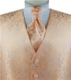 Peach Paisley Classical Bridegroom Waistcoat+Cravat+Hanky