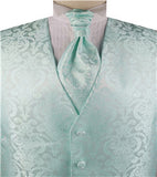 Light Sea Green Paisley Classical Bridegroom Waistcoat+Cravat+Hanky