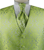 Light Green Paisley Classical Bridegroom Waistcoat+Cravat+Hanky