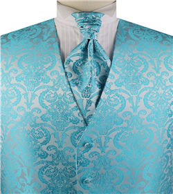 Aqua Paisley Classical Bridegroom Waistcoat+Cravat+Hanky