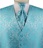 Aqua Paisley Classical Bridegroom Waistcoat+Cravat+Hanky