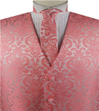 Coral Paisley Classical Tuxedo/Wedding Waistcoat+Necktie+Bowtie+Hanky