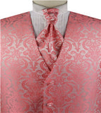 Coral Paisley Classical Bridegroom Waistcoat+Cravat+Hanky