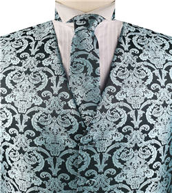 Aque&Black Paisley Classical Waistcoat+Necktie+Bowtie+Hanky for Suit/Dress