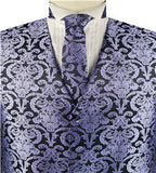 Purple&Black Paisley Classical Waistcoat+Necktie+Bowtie+Hanky for Suit/Dress